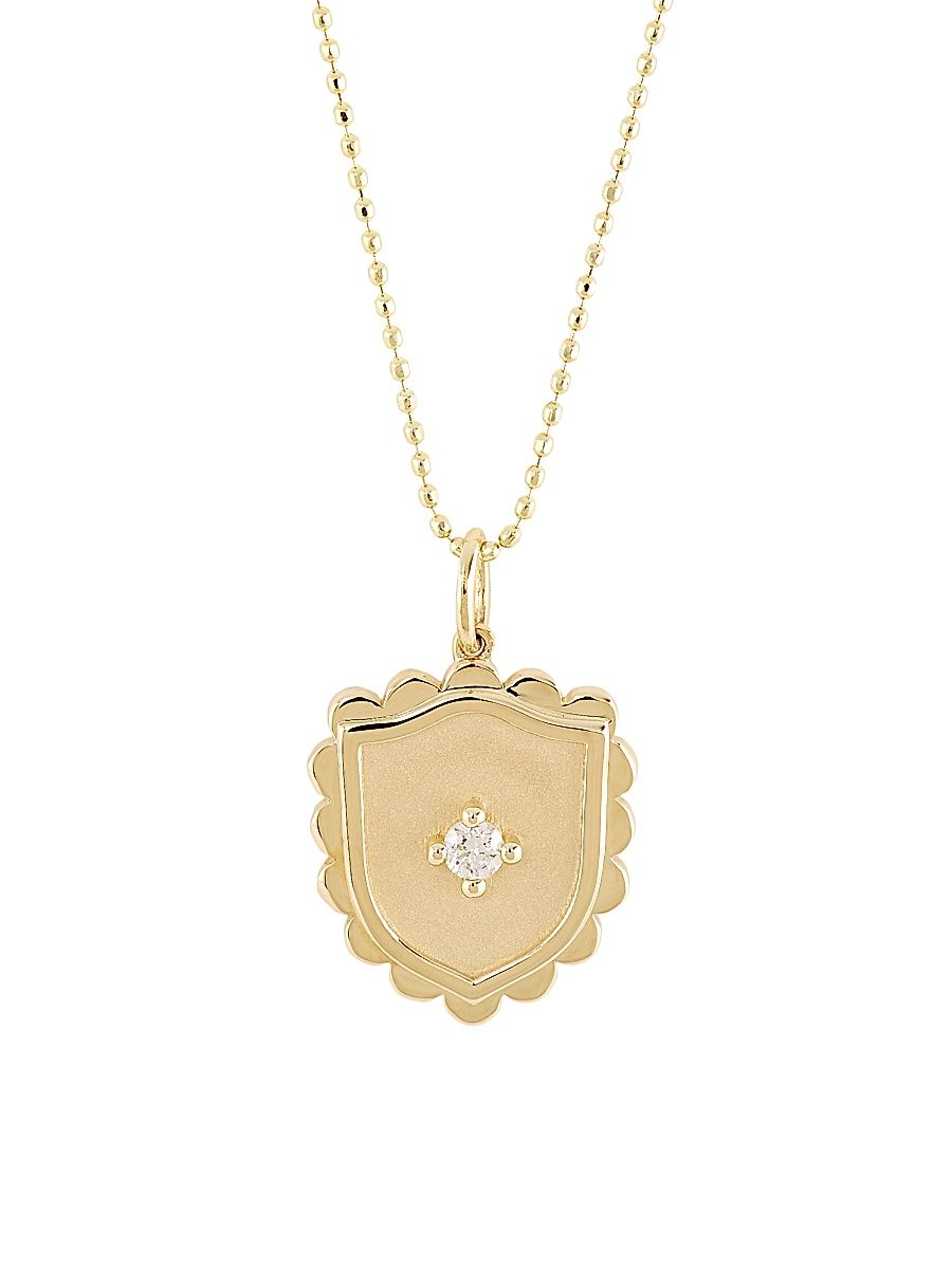 Women's 14K Yellow Gold & Diamond Shield Pendant Necklace