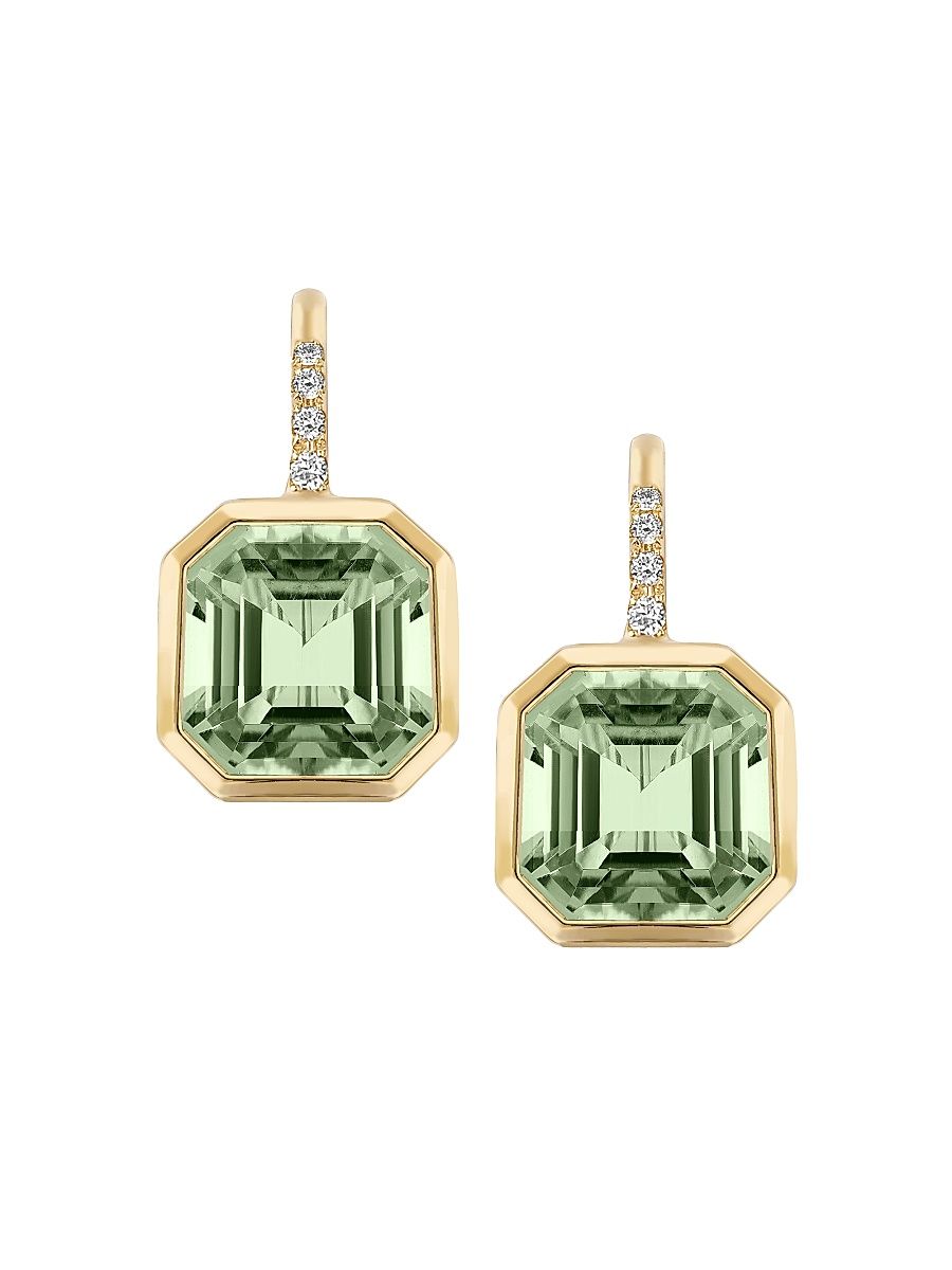Women's Gossip 18K Yellow Gold, Prasiolite, & 0.09 TCW Diamond Drop Earrings - Prasiolite