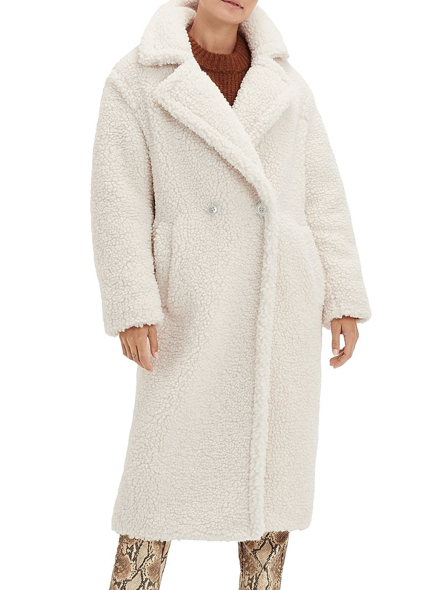 Women's Gertrude Long Teddy Coat - Winter White - Size XL