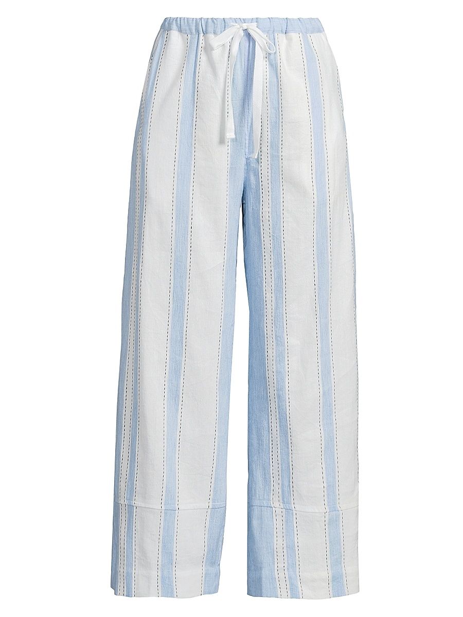 Women's Desta Striped Wide-Leg Pants - Debre Sky - Size Large