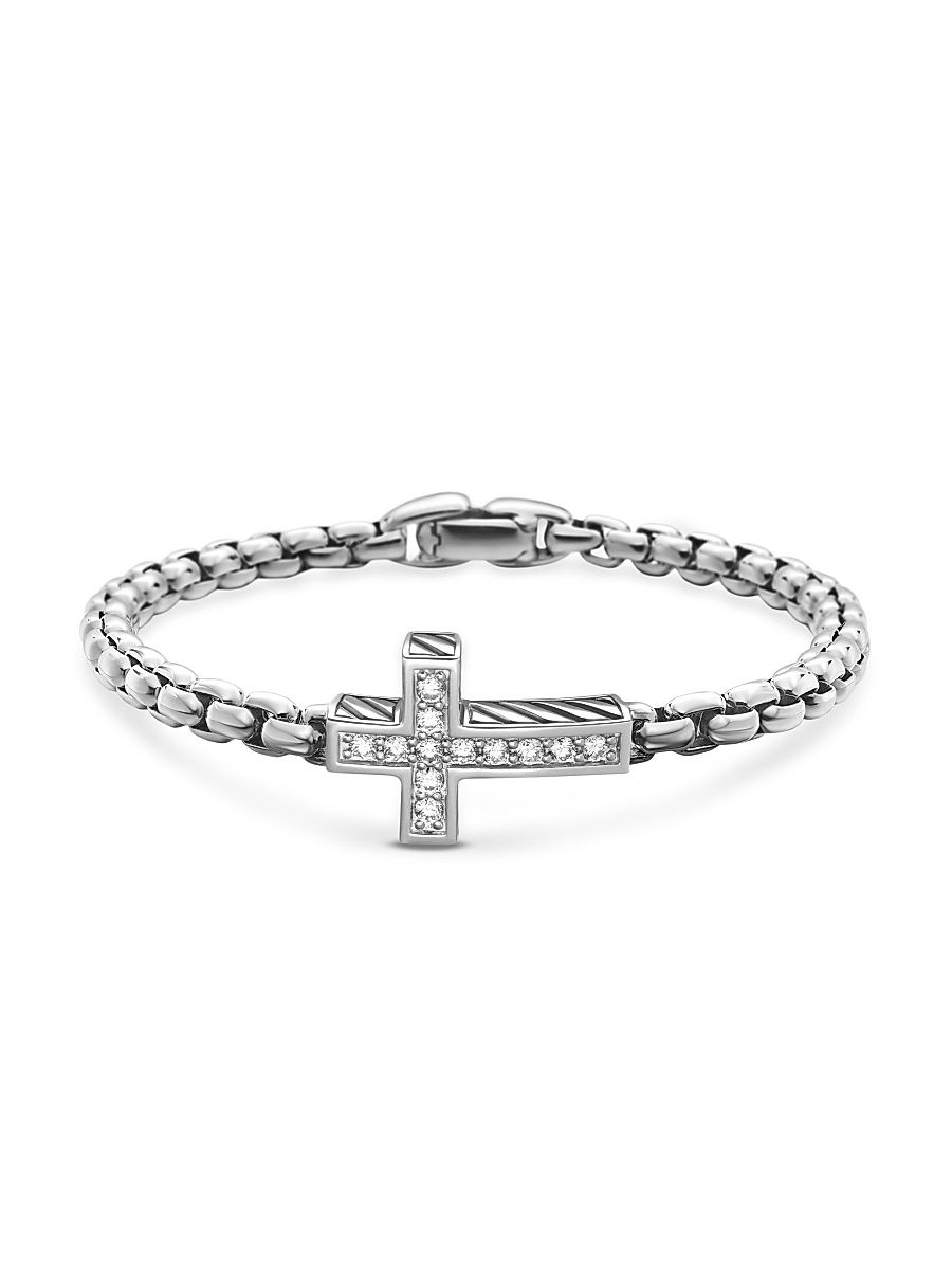 Men's Pavé Cross Bracelet in Sterling Silver - Diamond - Size XL