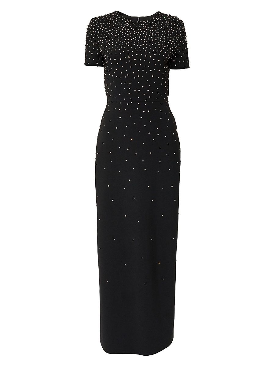 Women's Crystal-Embellished Bow-Detailed Column Gown - Black - Size 4