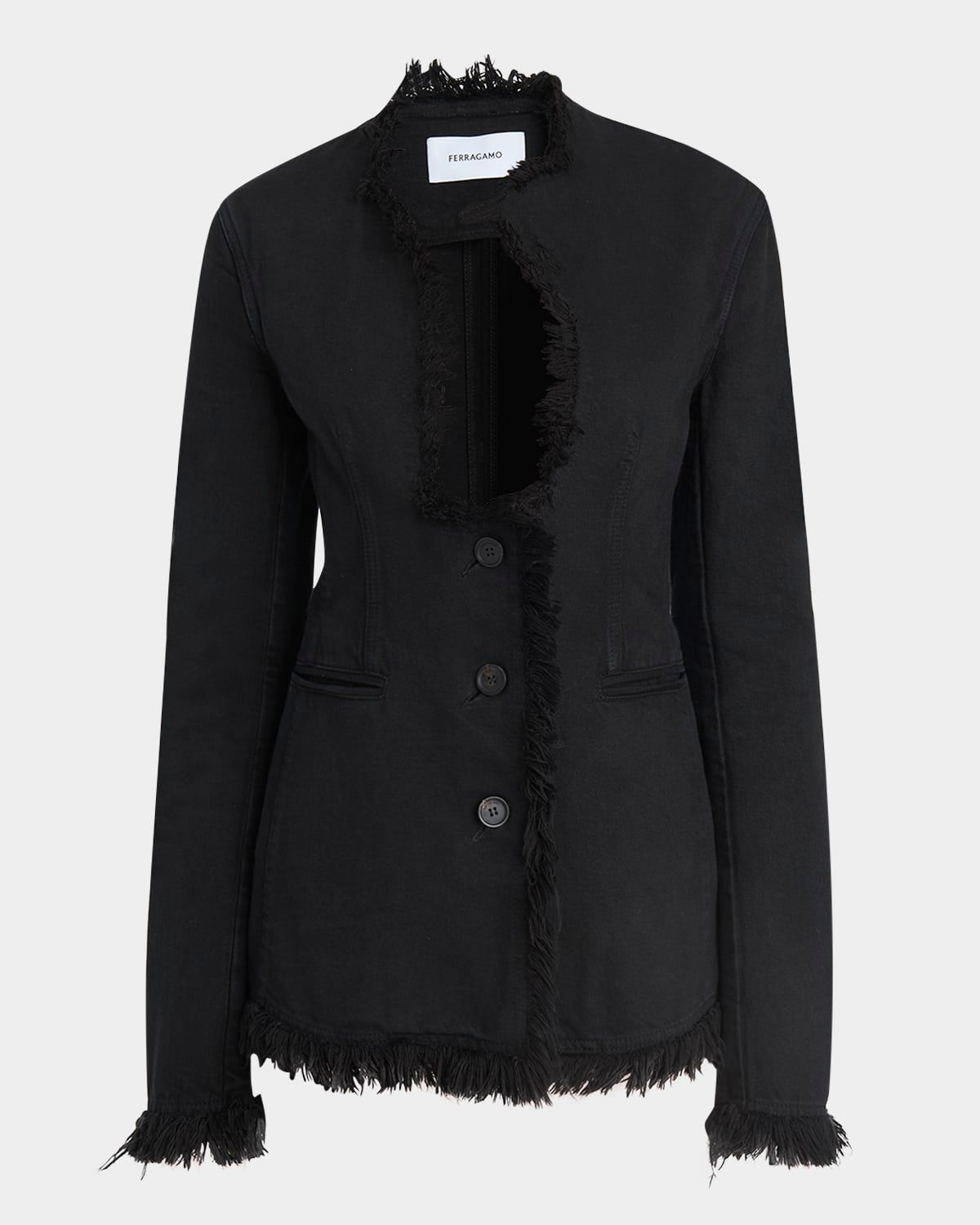 Fringe-Trim Plunge Blazer