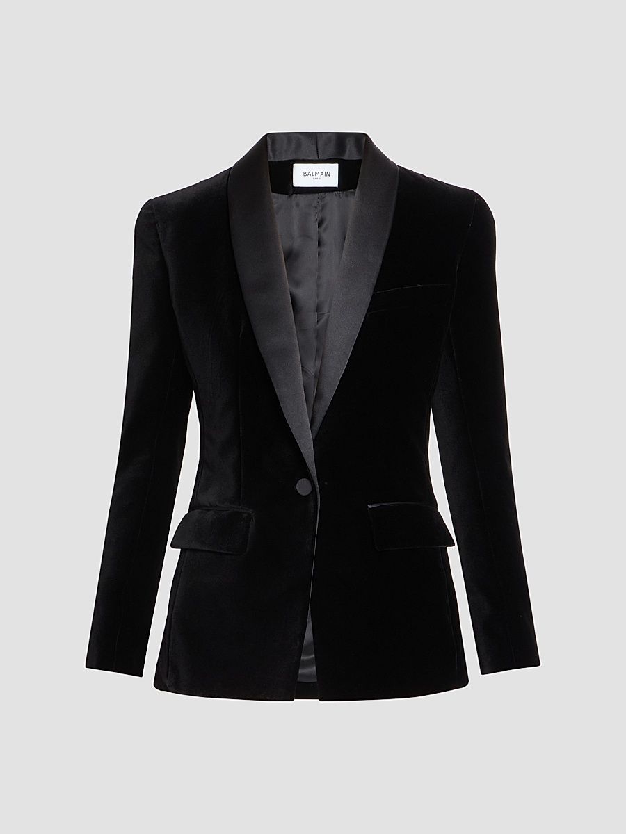Balmain Women's Velvet Tailored Jacket - Noir - Size 14