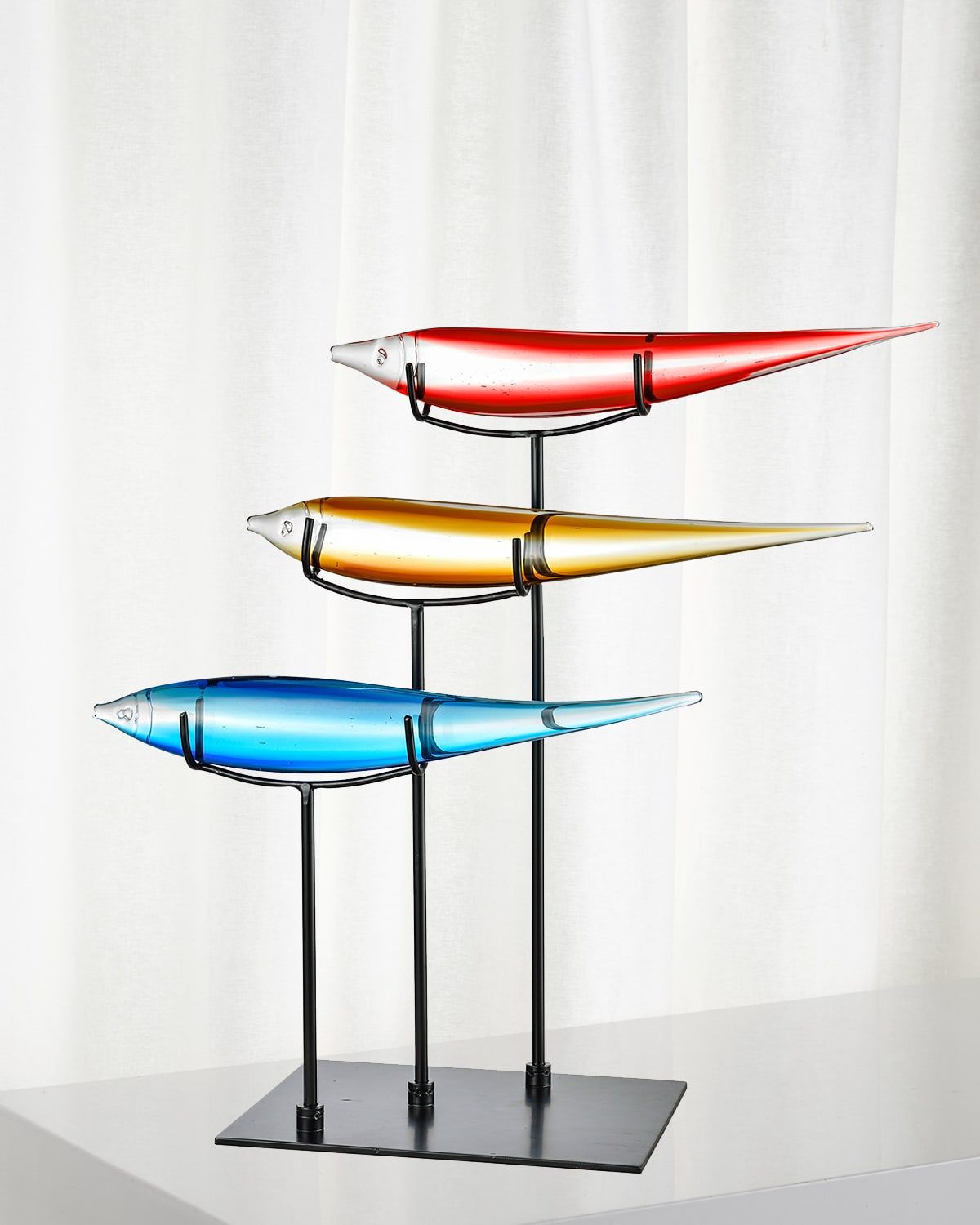 Art Glass Fish Figurine Sculpture with Stand