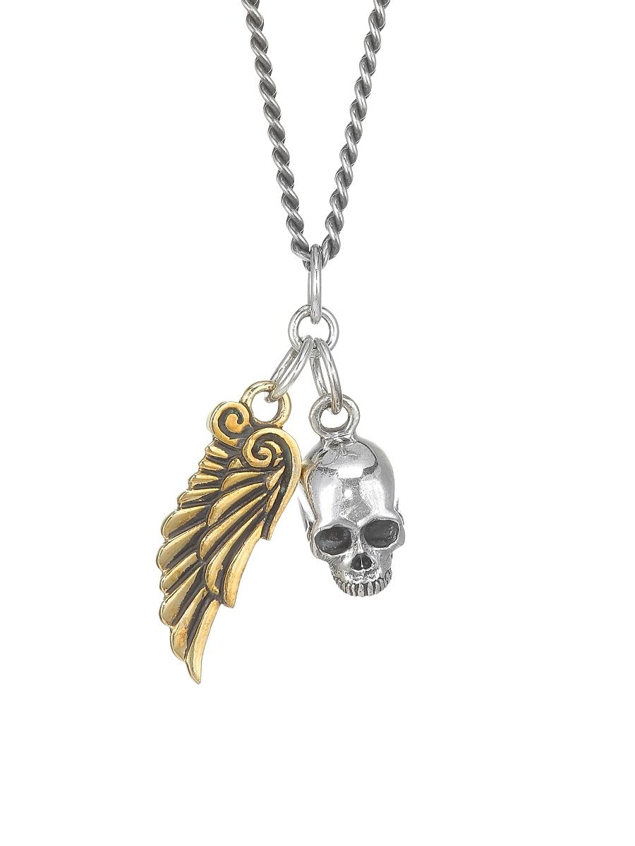 Men's Two-Tone Skull & Wing Pendant - Silver