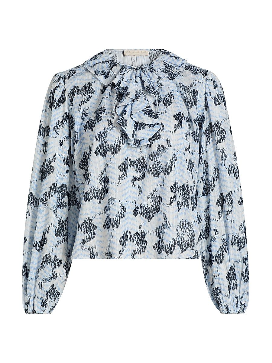 Women's Siena Snakeskin-Printed Cotton-Blend Top - Ciel - Size 14