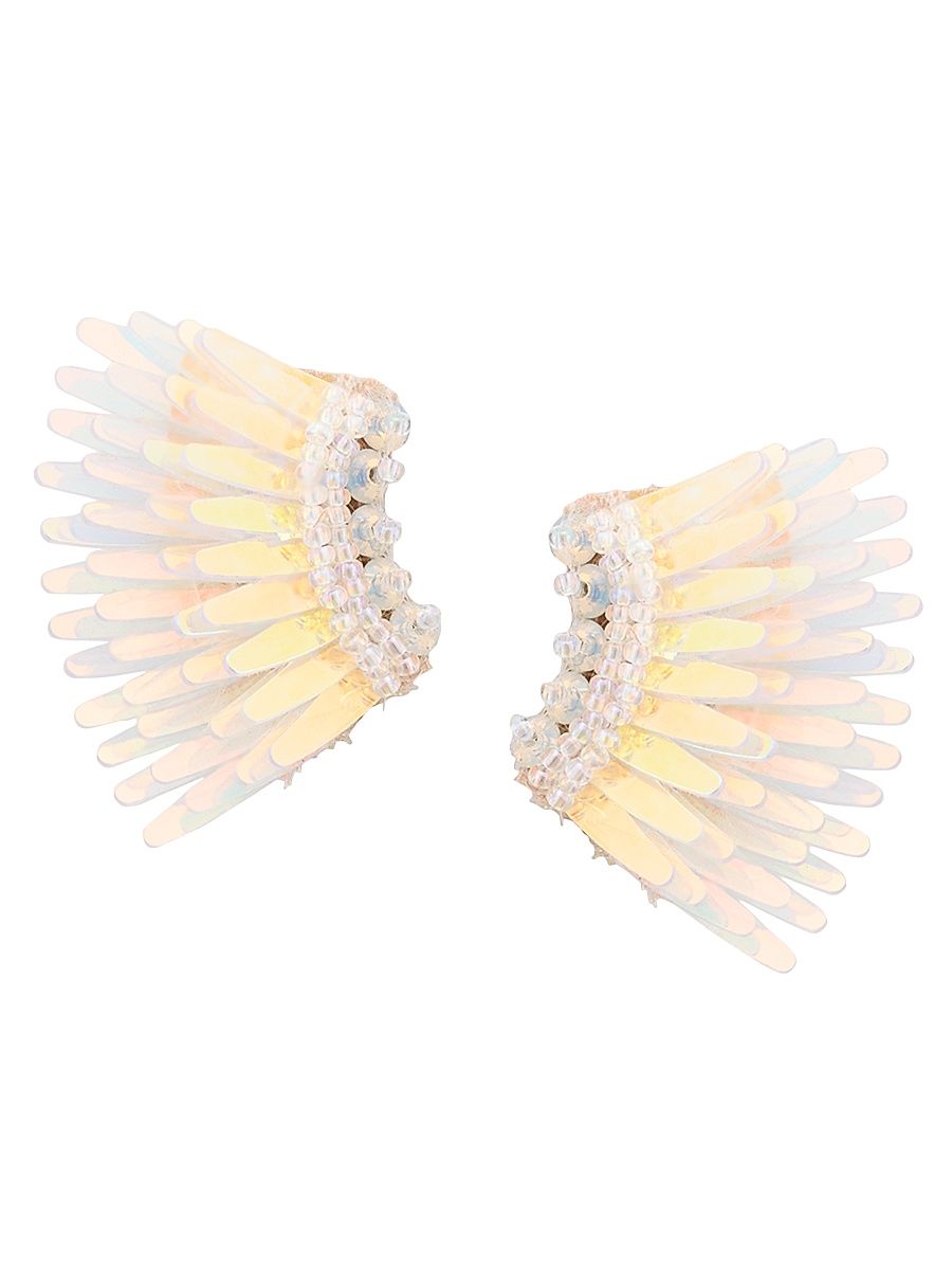 Women's Micro Madeline Leather, Bead & Sequin Statement Earrings - Pearl