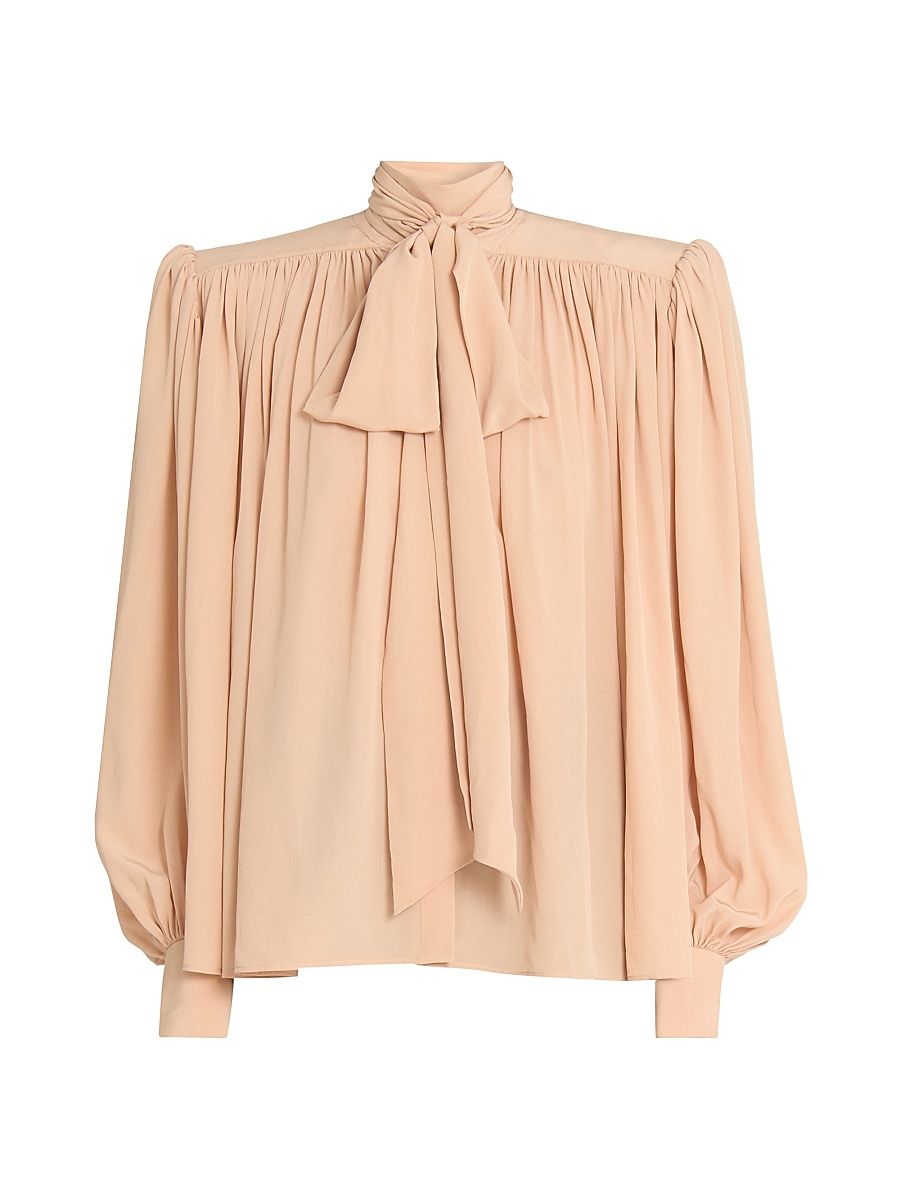 Women's Tieneck Silk Blouse - Sand Brown - Size 10