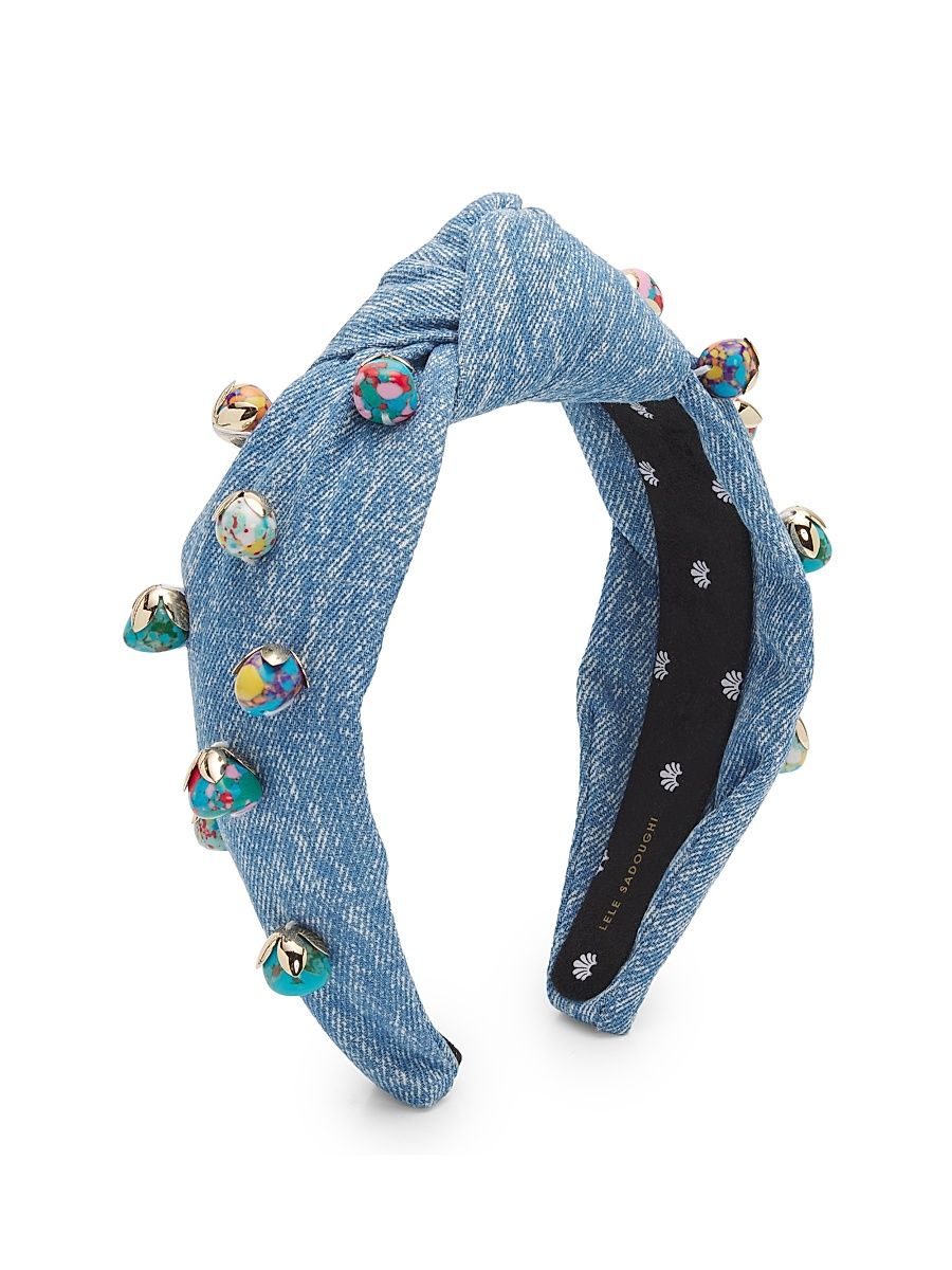 Women's Palm Beach Embellished Knotted Denim Headband - Washed Denim