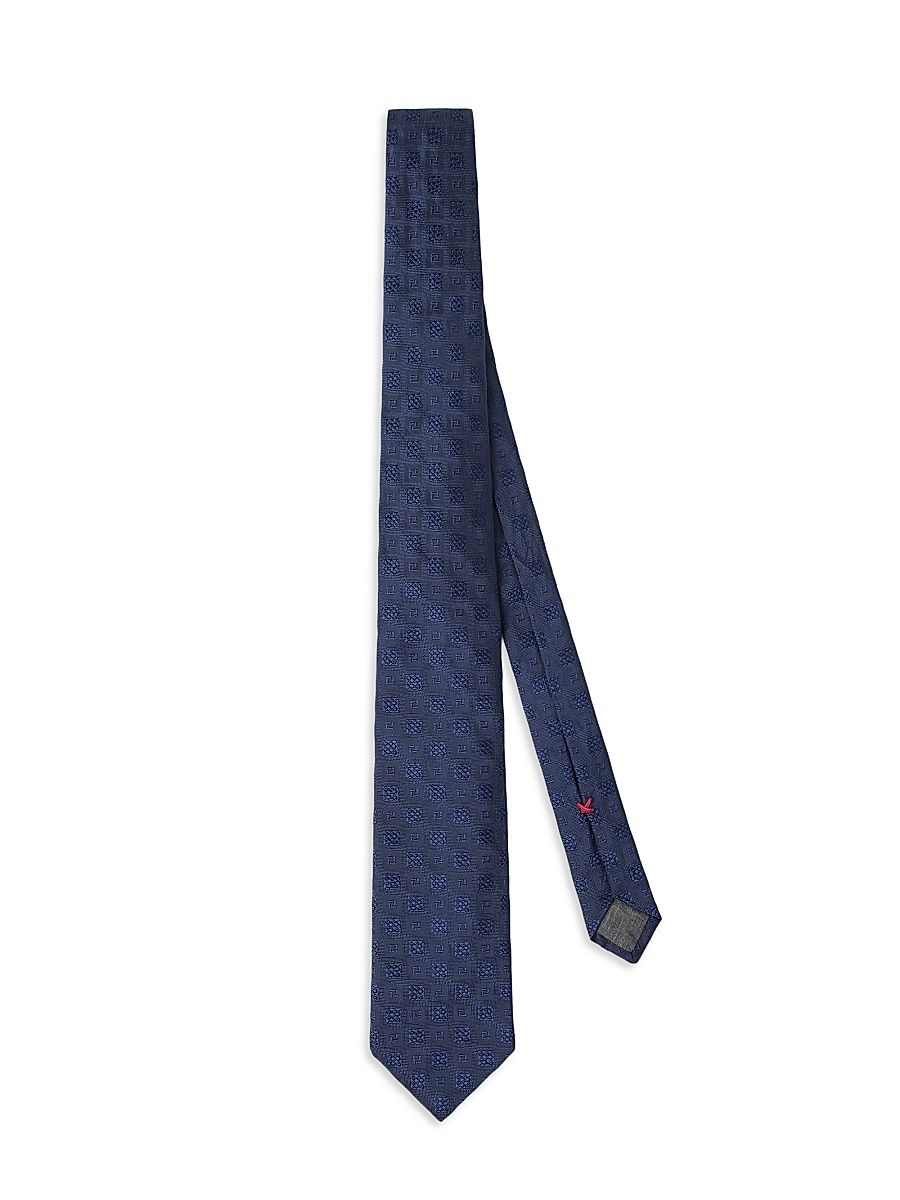 Men's Silk Geometric Jacquard Tie - Blue