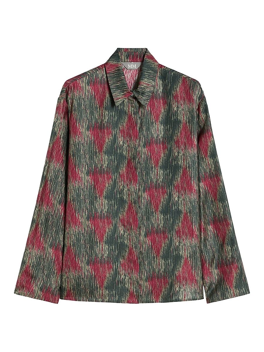 Women's Printed Silk Shirt - Dark Grey - Size 16