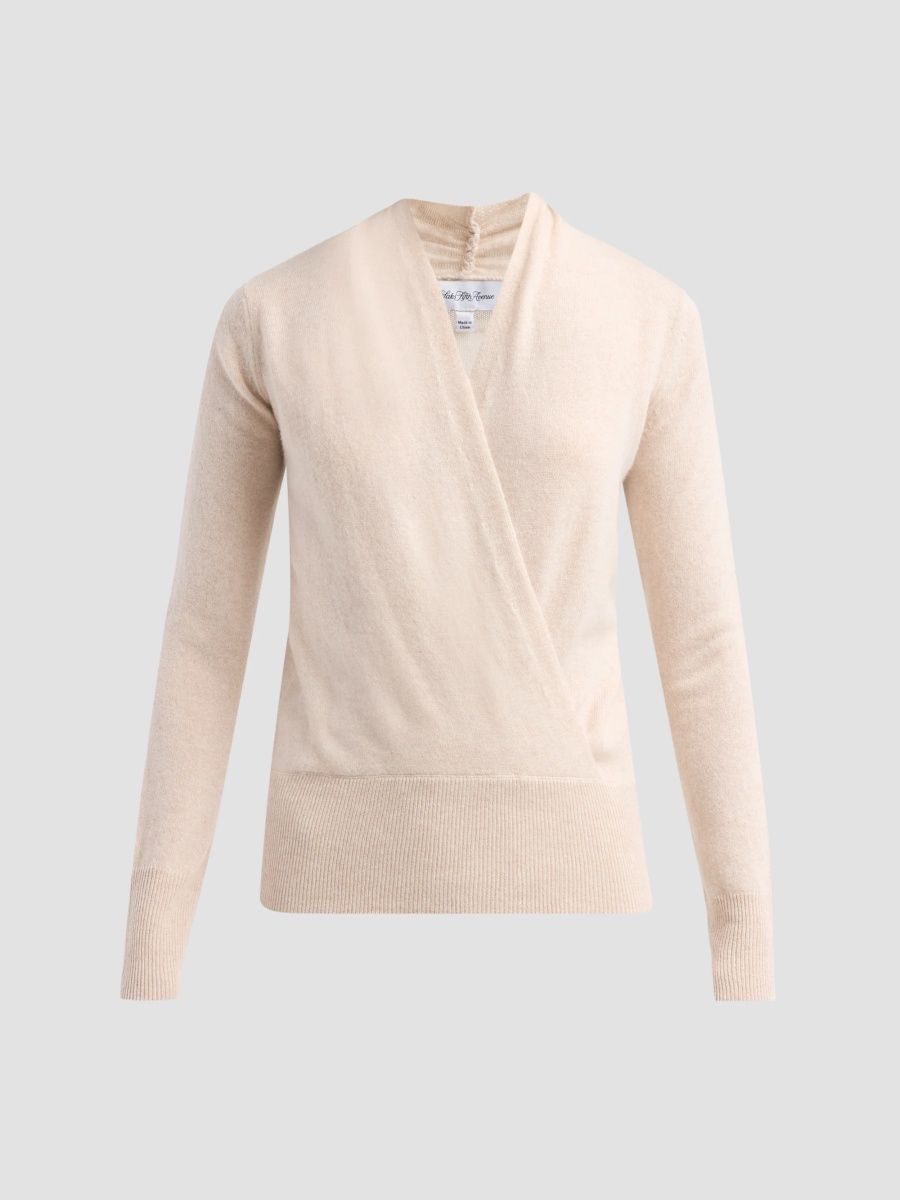 Sofia Cashmere Women's Private Label Cashmere Modern Faux-Wrap Sweater - Oat - Size XS