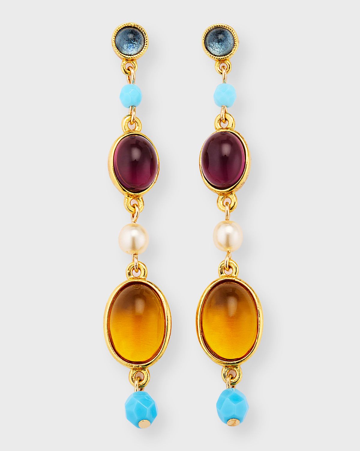 Gold Post Earrings with Multi-Stone Drops