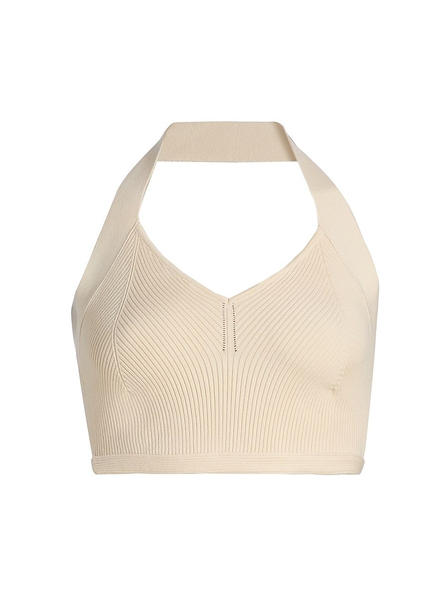 Women's Rib-Knit Halter Top - Cream - Size Medium