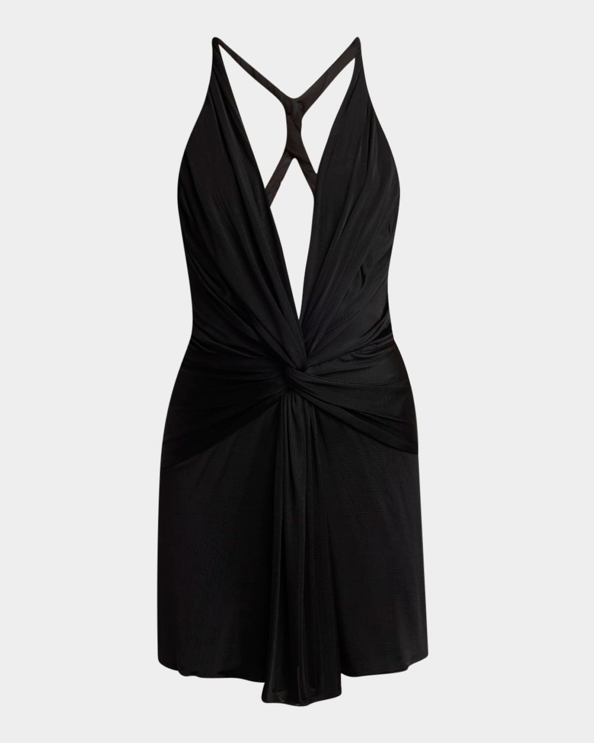 Twisted Viscose Stretch Jersey Backless Mini Dress