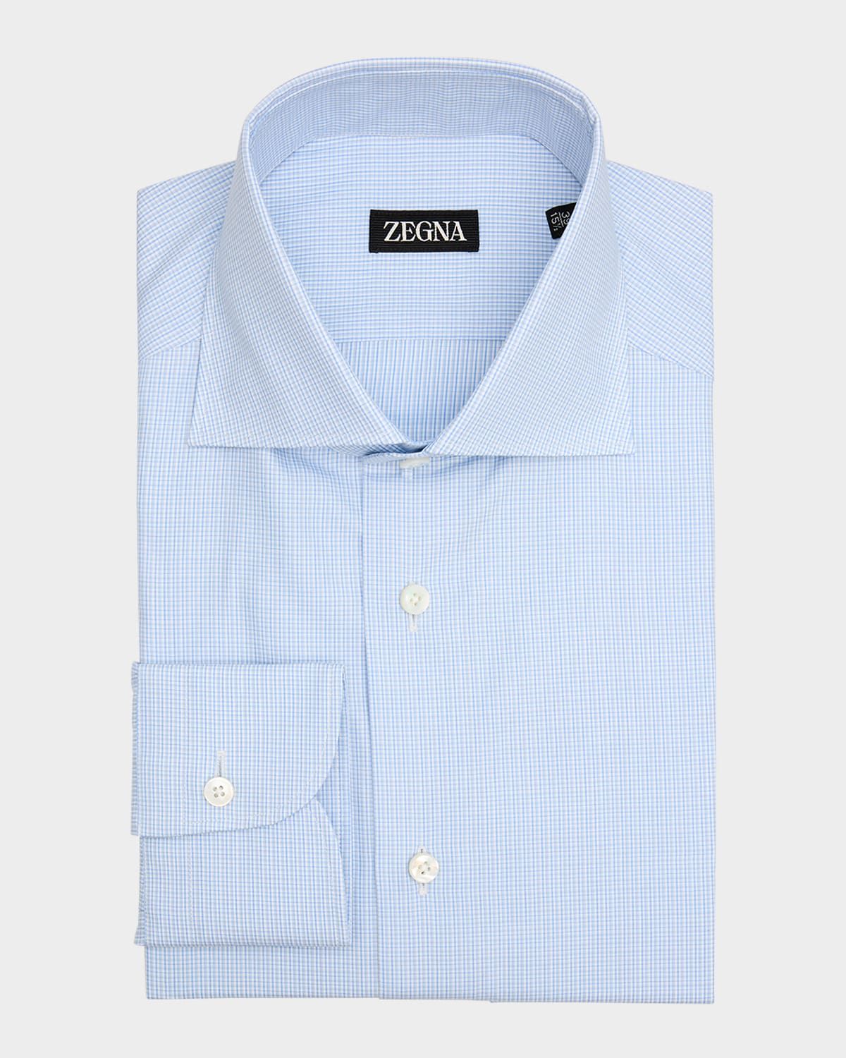 Men & apos;s Cotton Micro-Check Spread Collar Dress Shirt