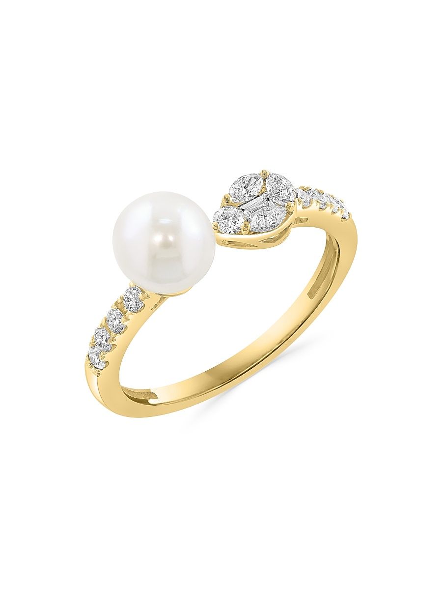 Women's 14K Gold, Freshwater Pearl & 0.32 TCW Diamond Ring - Yellow Gold - Size 6.5