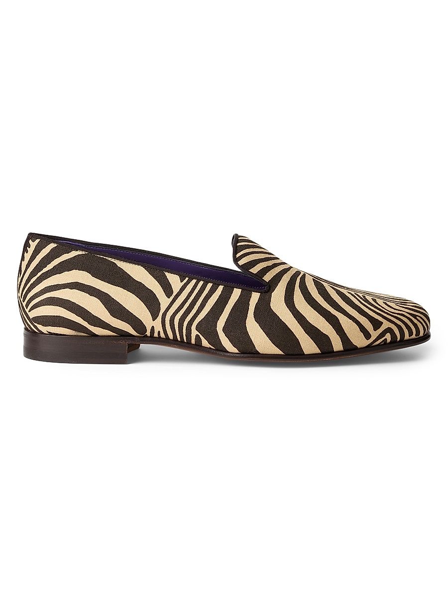 Men's Alonzo Zebra-Print Linen Slippers - Black Cream - Size 8