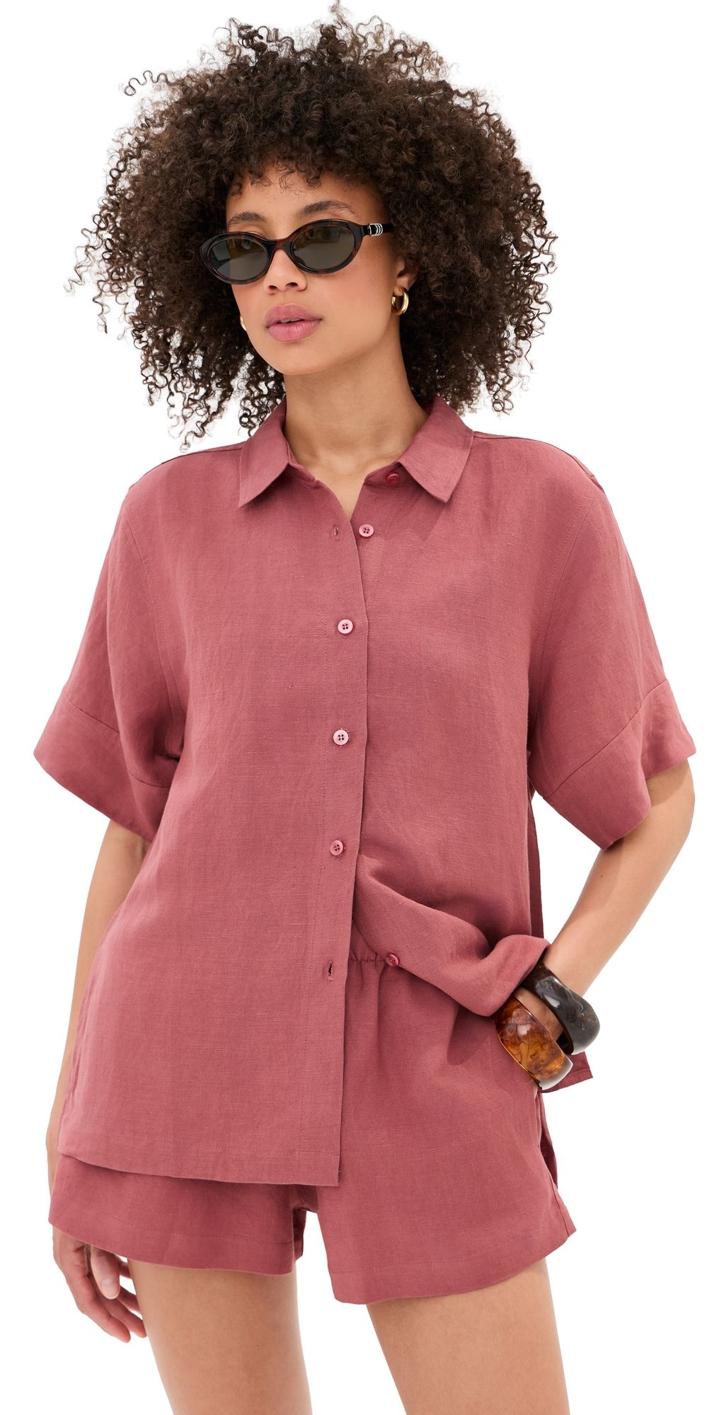 LE BOP Leila Short Sleeve Buttondown Warm Olive XS