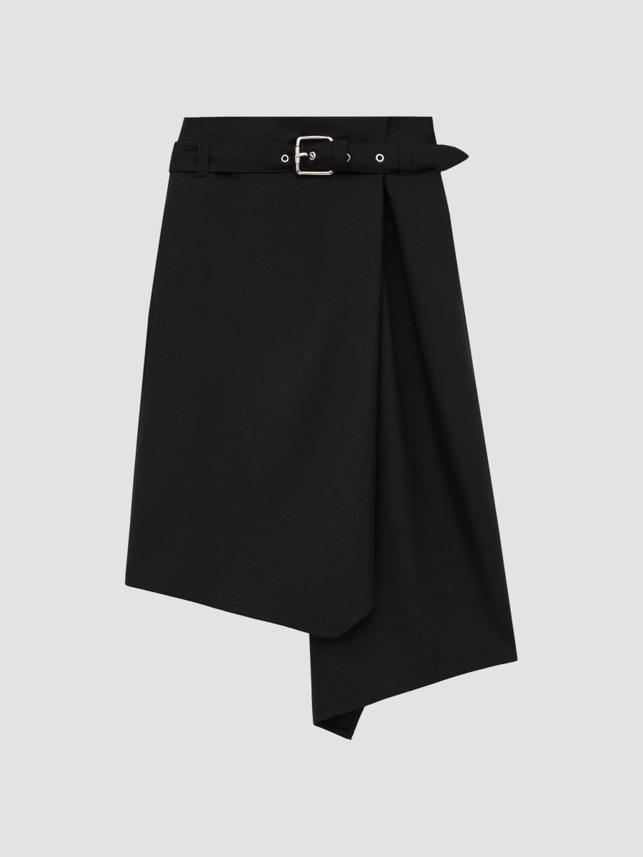 LOEWE Women's Asymmetric Belted Leather A-line Midi-Skirt - Black - Size 12