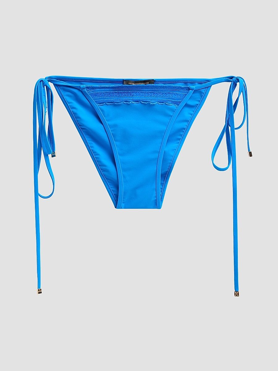 Women's Inset Lace String Bikini Bottom - Blue Francais - Size Large