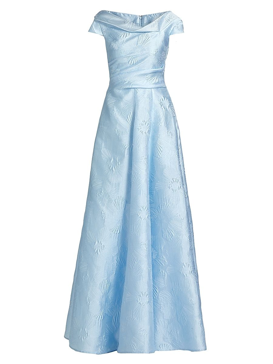 Women's Floral Jacquard Fit & Flare Gown - Sky - Size 8