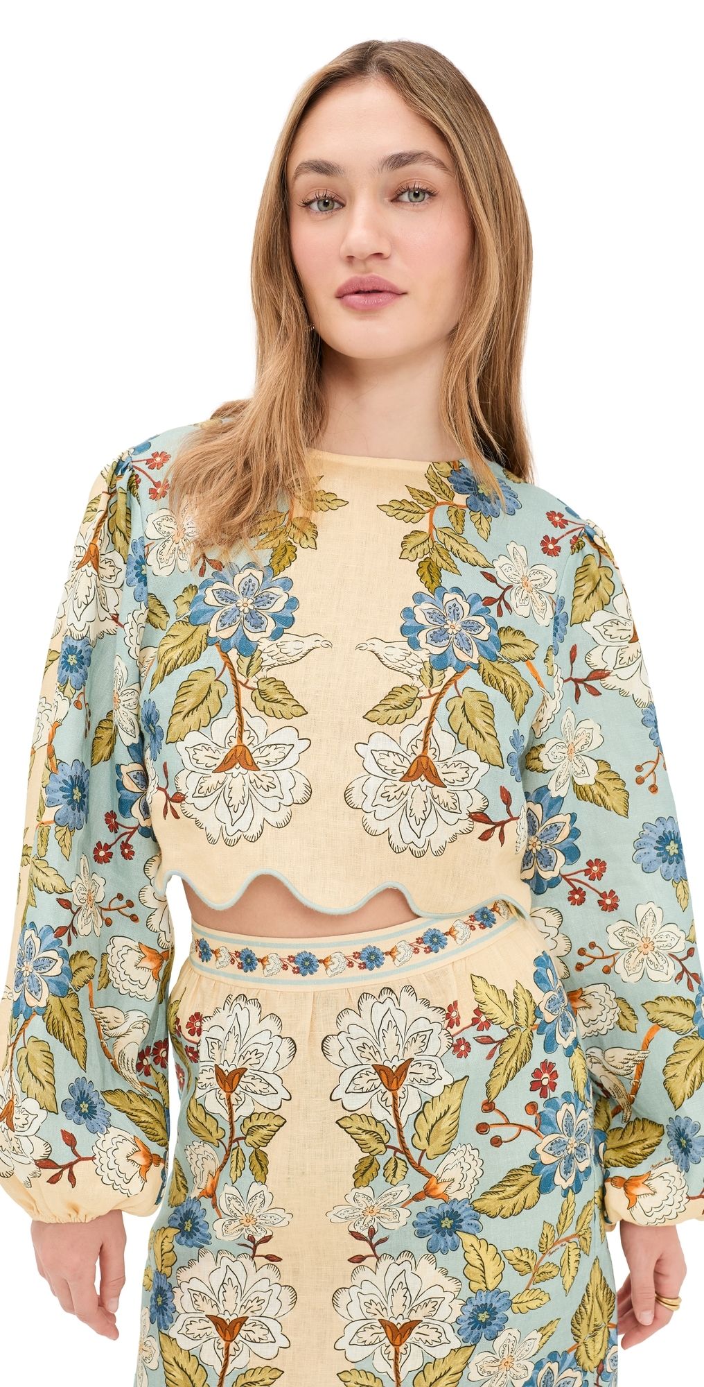 FARM Rio Garden Scarf Blue Long Sleeve Blouse Garden Scarf Blue L