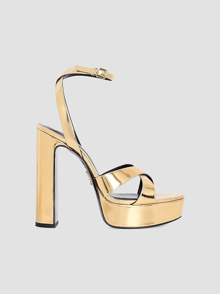 Women's Melodia 130MM Leather Platform Sandals - Gold Mirror - Size 11