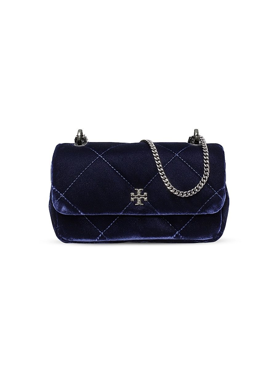 Women's Mini Kira Embellished Quilted Velvet Crossbody Bag - Perfect Navy