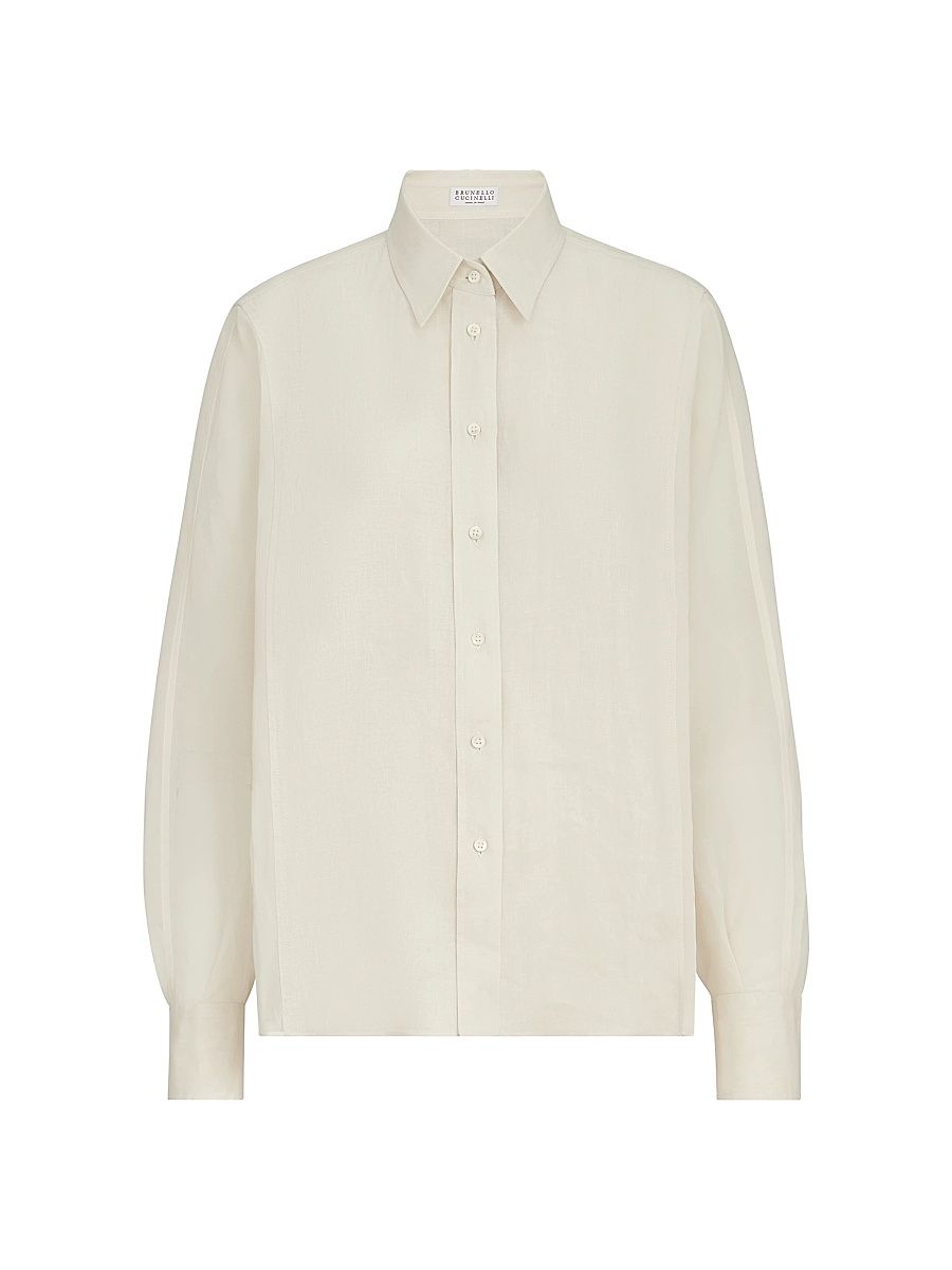 Women's Linen and Cotton Organza Shirt - Milk - Size XXXL