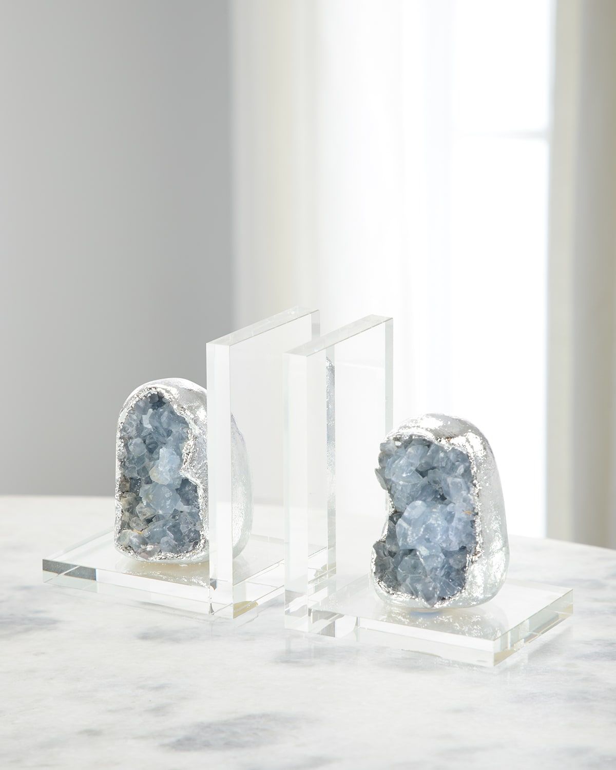 Silver Geode Bookends, Set of 2