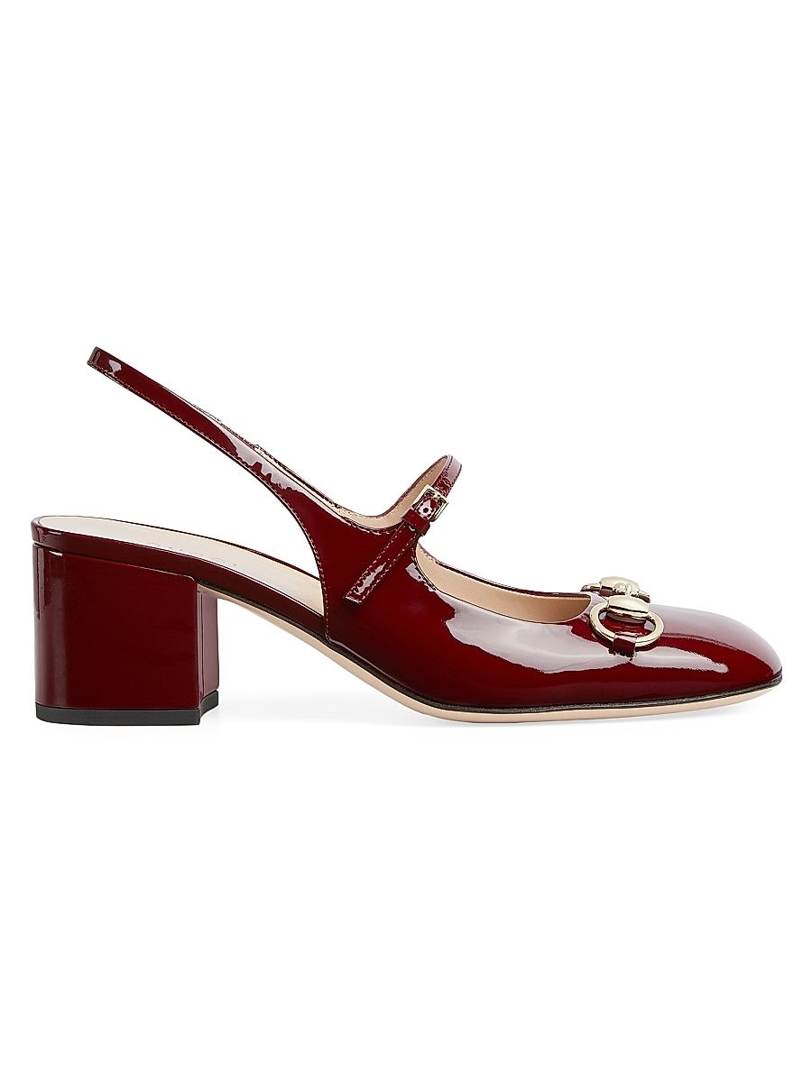 Women's Horsebit 42MM Patent Leather Slingback Pumps - Burgundy - Size 9