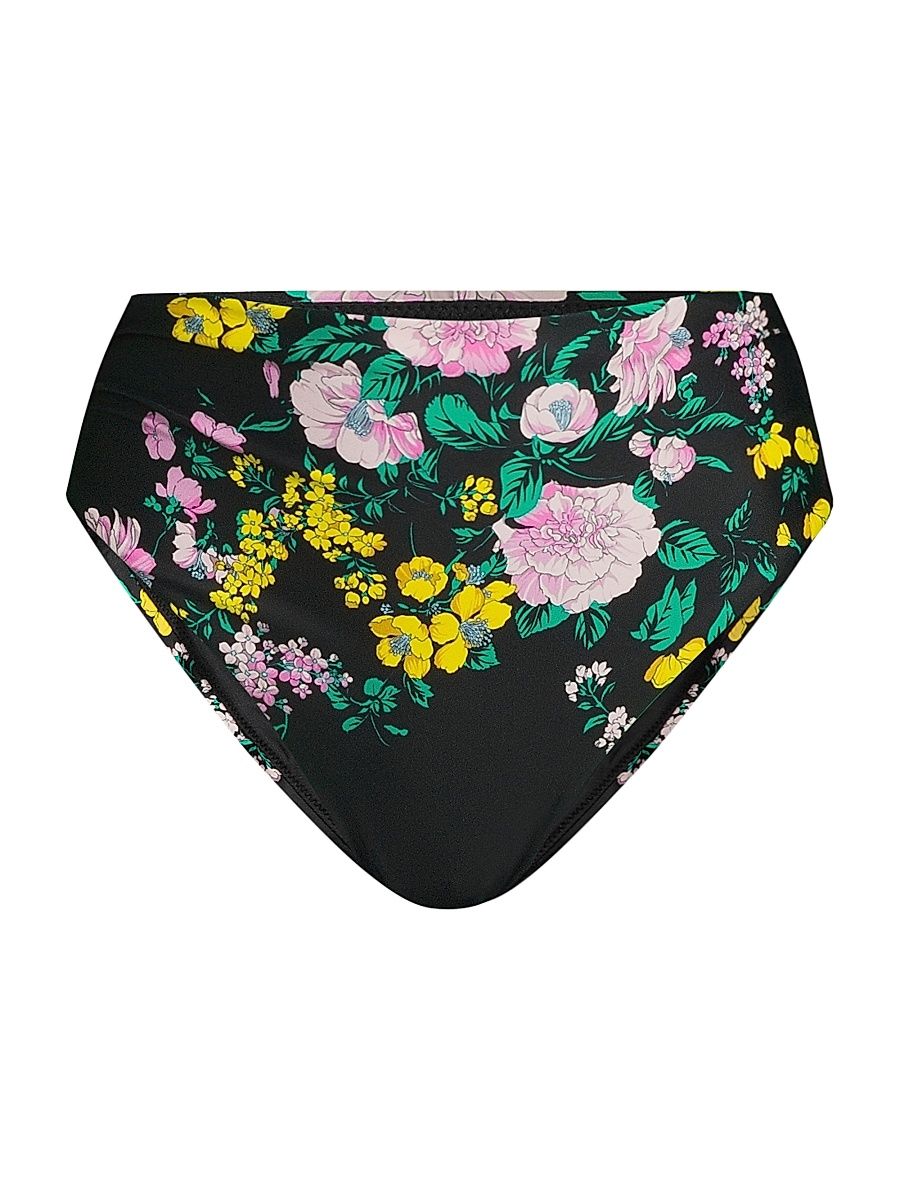 Women's Scarlett Floral Jersey Bikini Bottom - Black Multi - Size Large