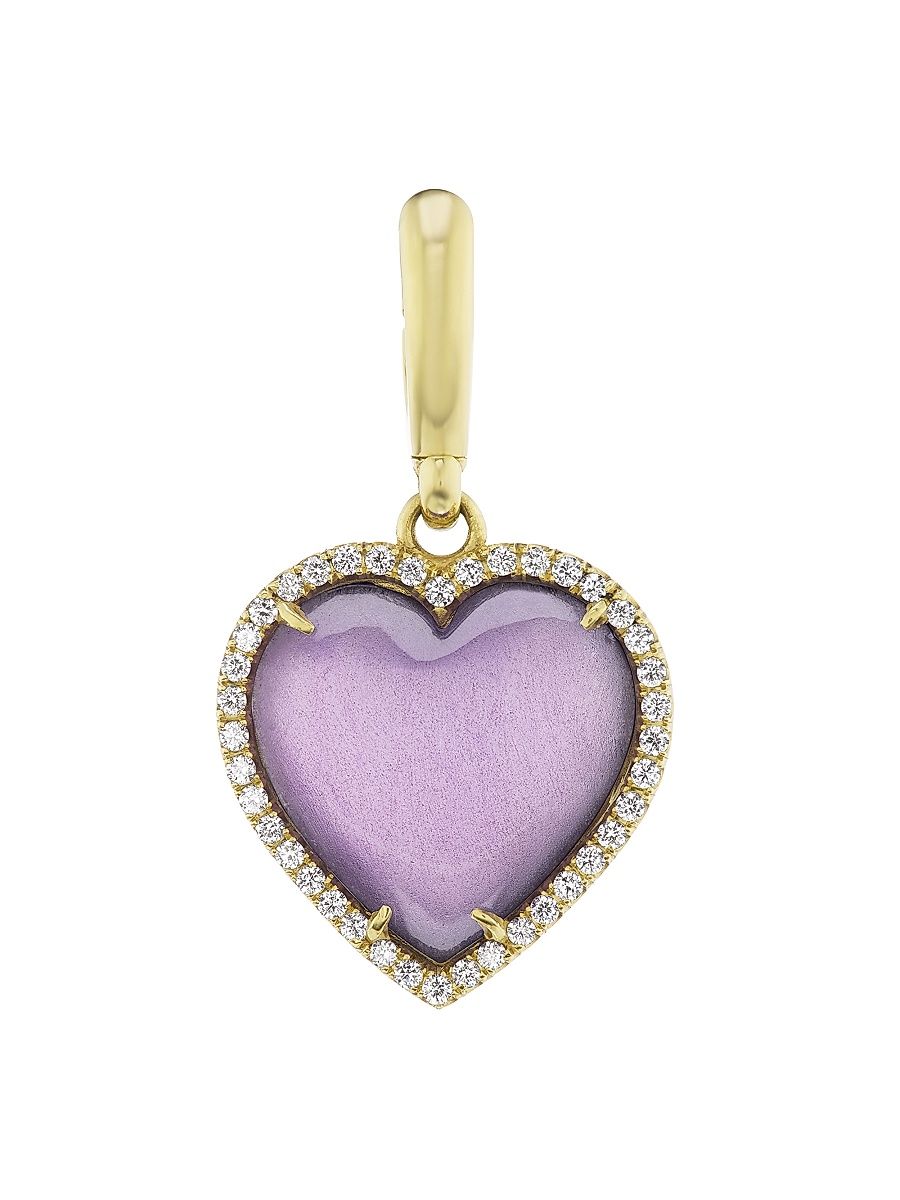 Women's 18K Yellow Gold, Amethyst & 0.40 TCW Diamond Heart Charm