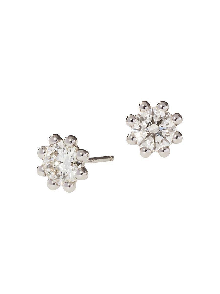 Women's Beaded 18K White Gold & Latitude Lab-Grown Diamond Medium Stud Earrings