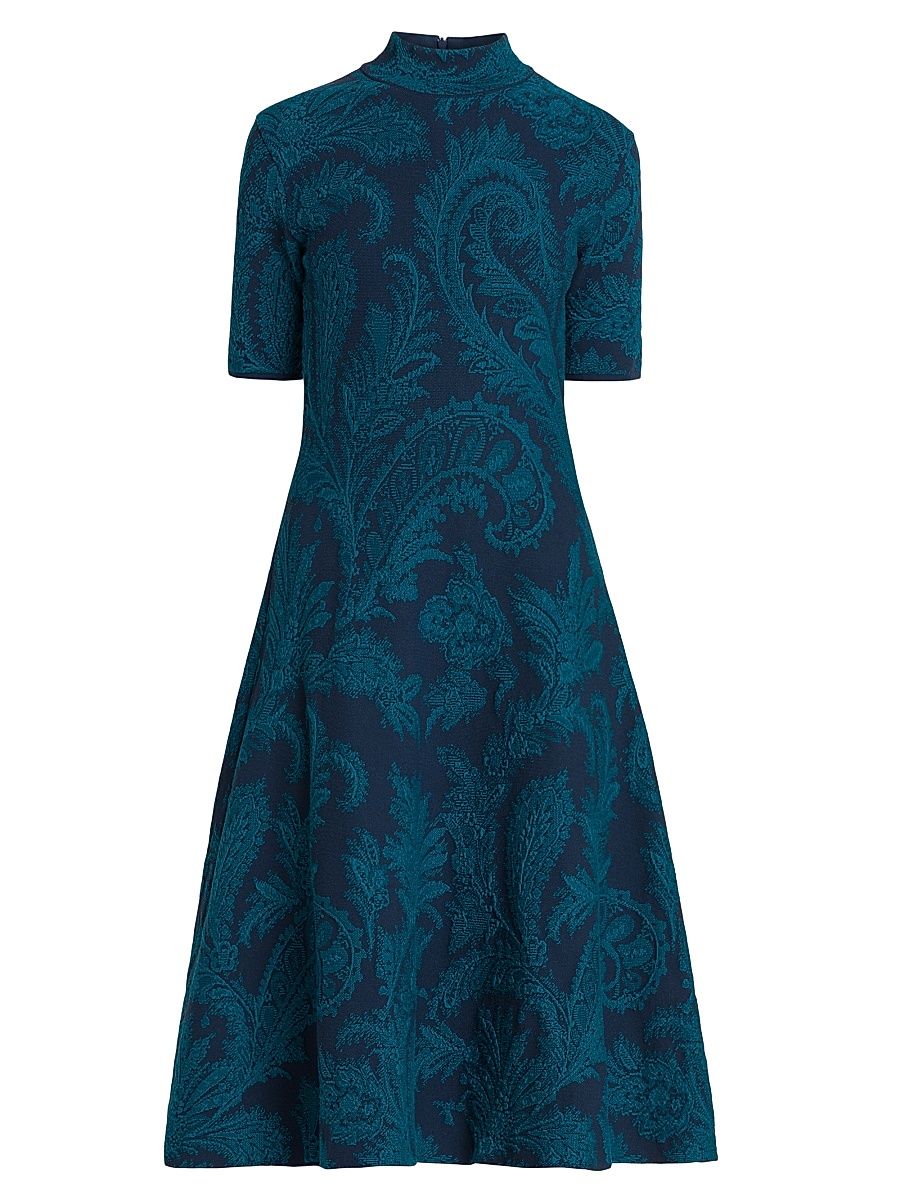 Women's Paisley A-Line Knit Midi-Dress - Petroleum - Size 12