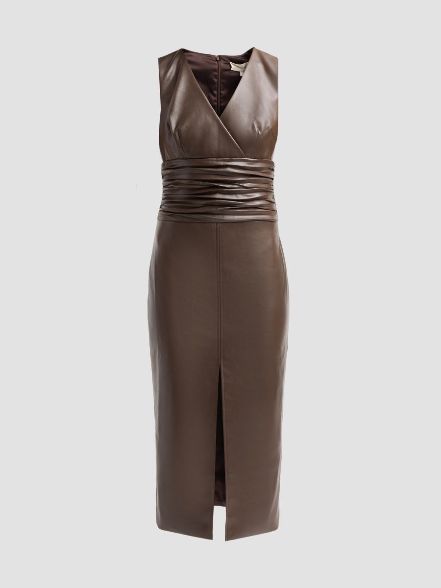 Toccin Women's Fabiana V-Neck Ruched Midi Dress - Espresso - Size 12