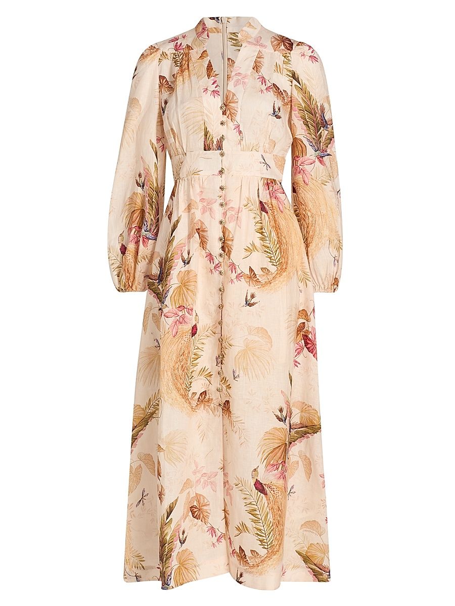 Women's Ascension Plunge Midi-Dress - Cream Palm Floral - Size 4