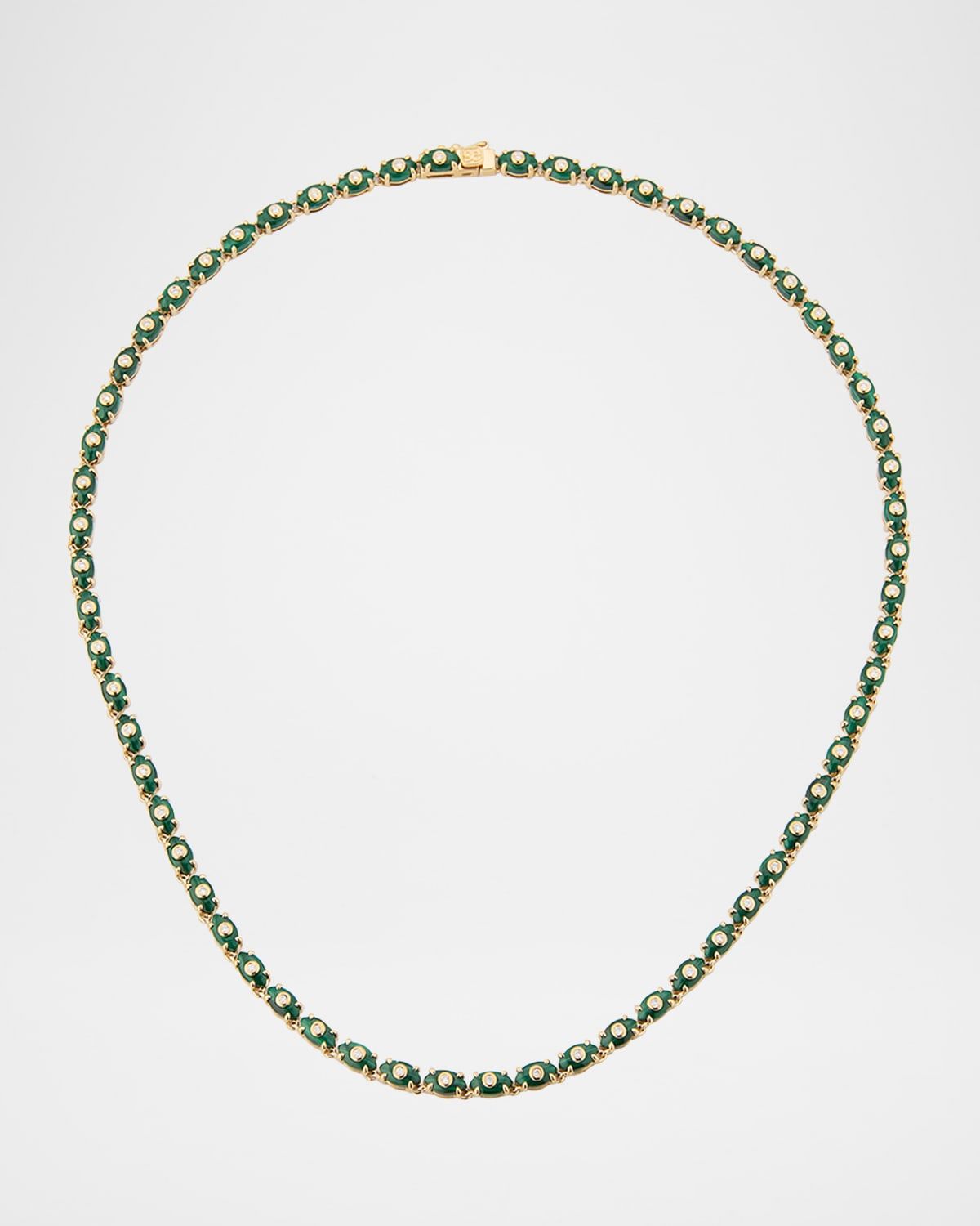 Tiny Carved Malachite Evil Eye Necklace with Diamonds