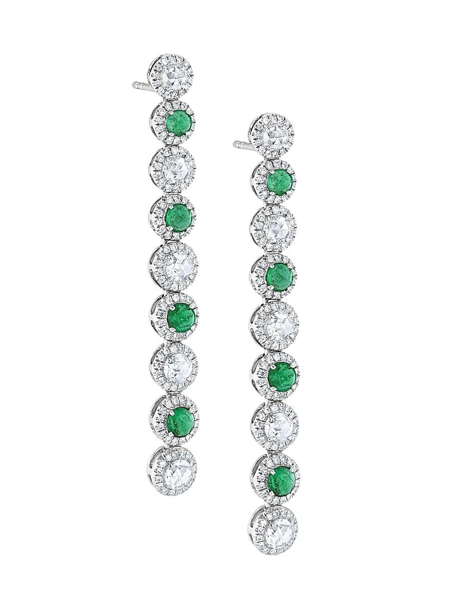Women's Scallop 18K White Gold, Emerald & 1.29 TCW Diamond Drop Earrings - White Gold