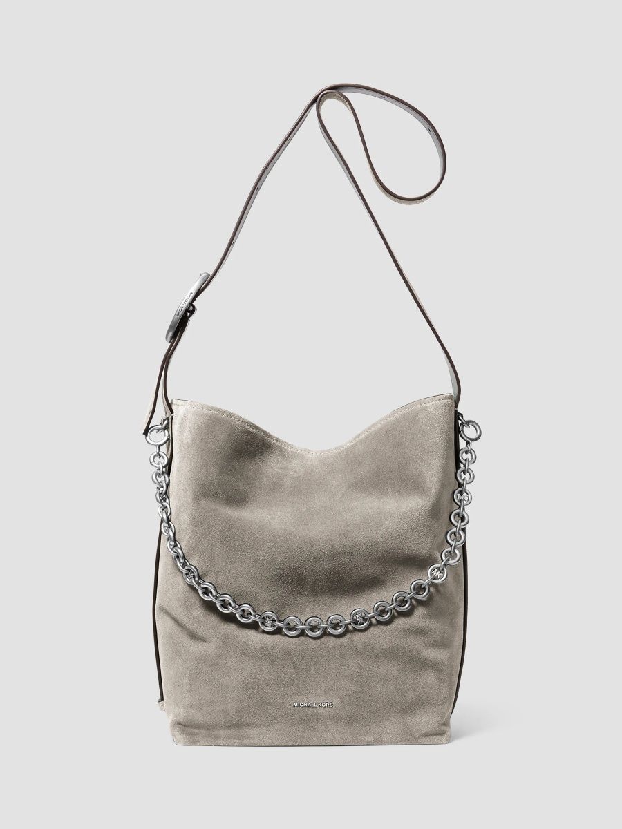 MICHAEL Michael Kors Women's Nolita Suede Crossbody Bucket Bag - Heather Grey