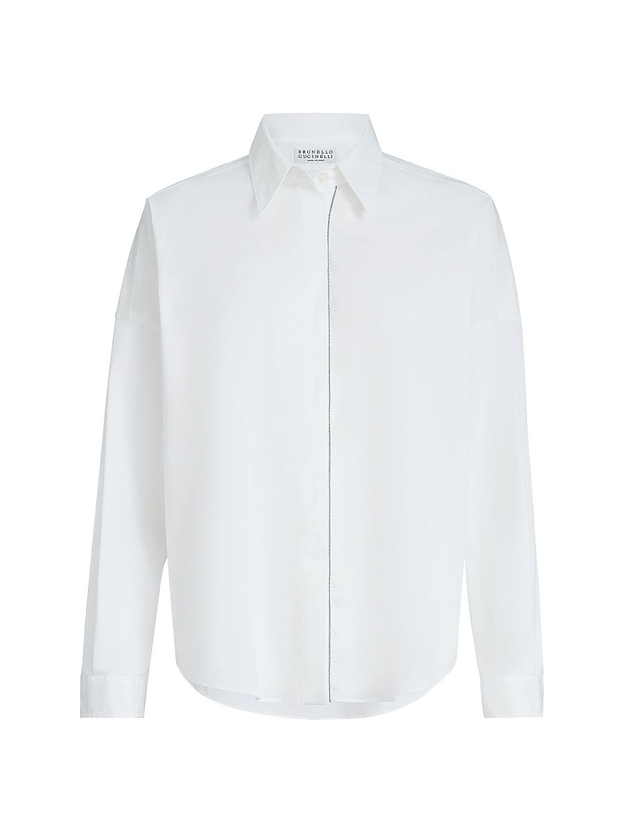 Women's Stretch Cotton Poplin Shirt with Shiny Trim - White - Size XXXL