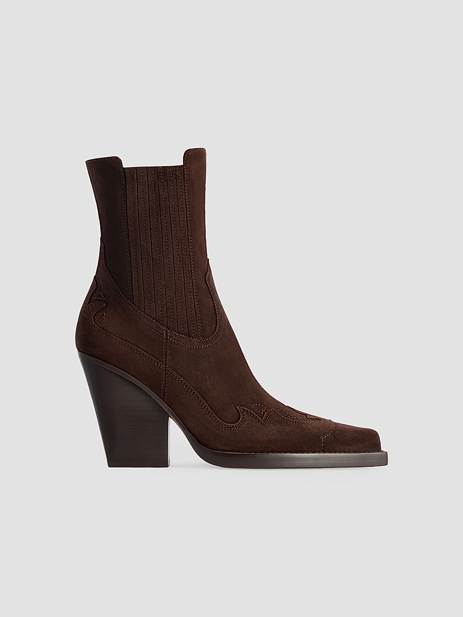 Women's Dallas 100MM Embroidered Suede Ankle Boots - Cioccolato - Size 11