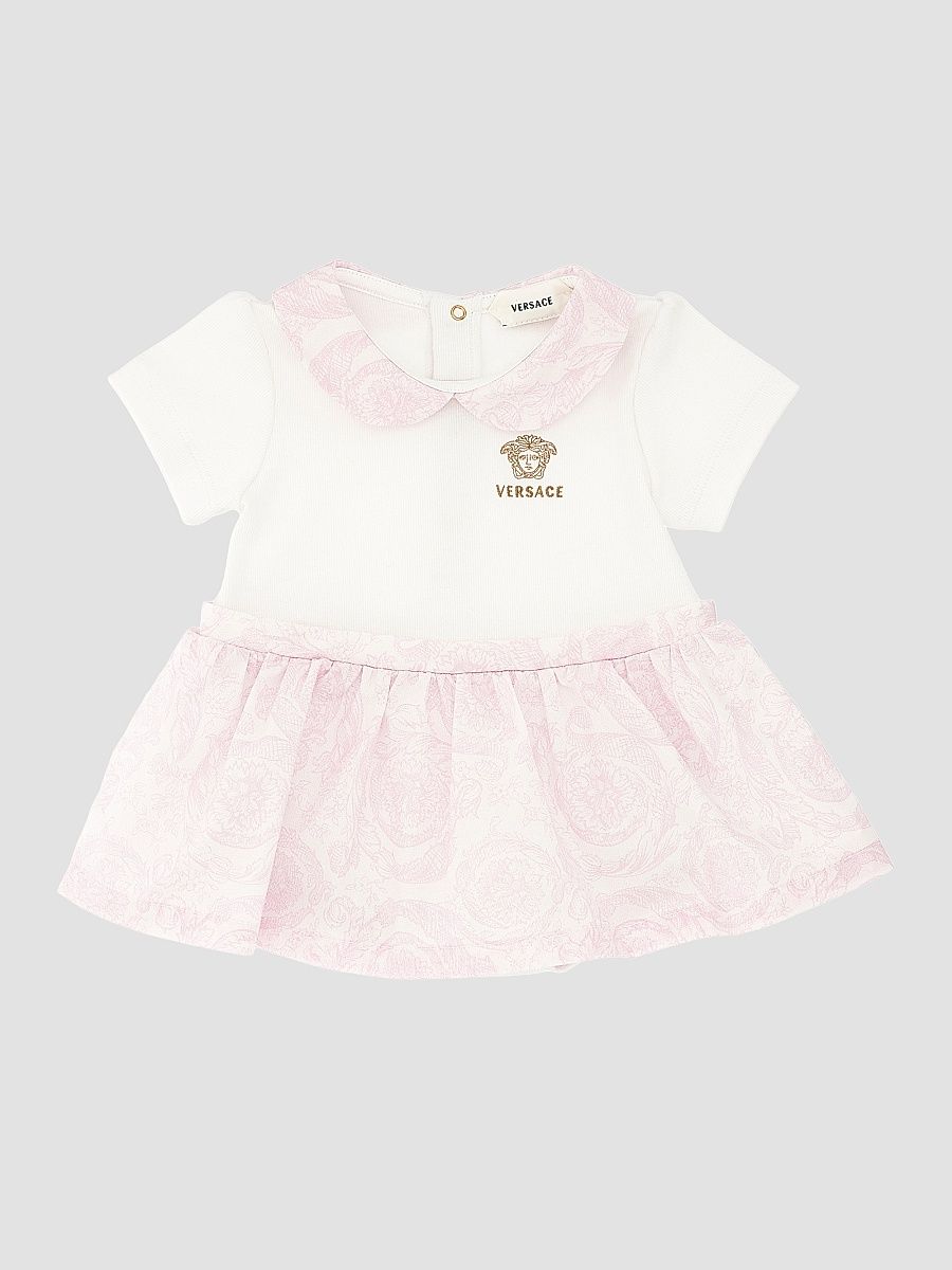 Baby Girl's Ribbed Medusa Embroidery Dress - White - Size 9 Months