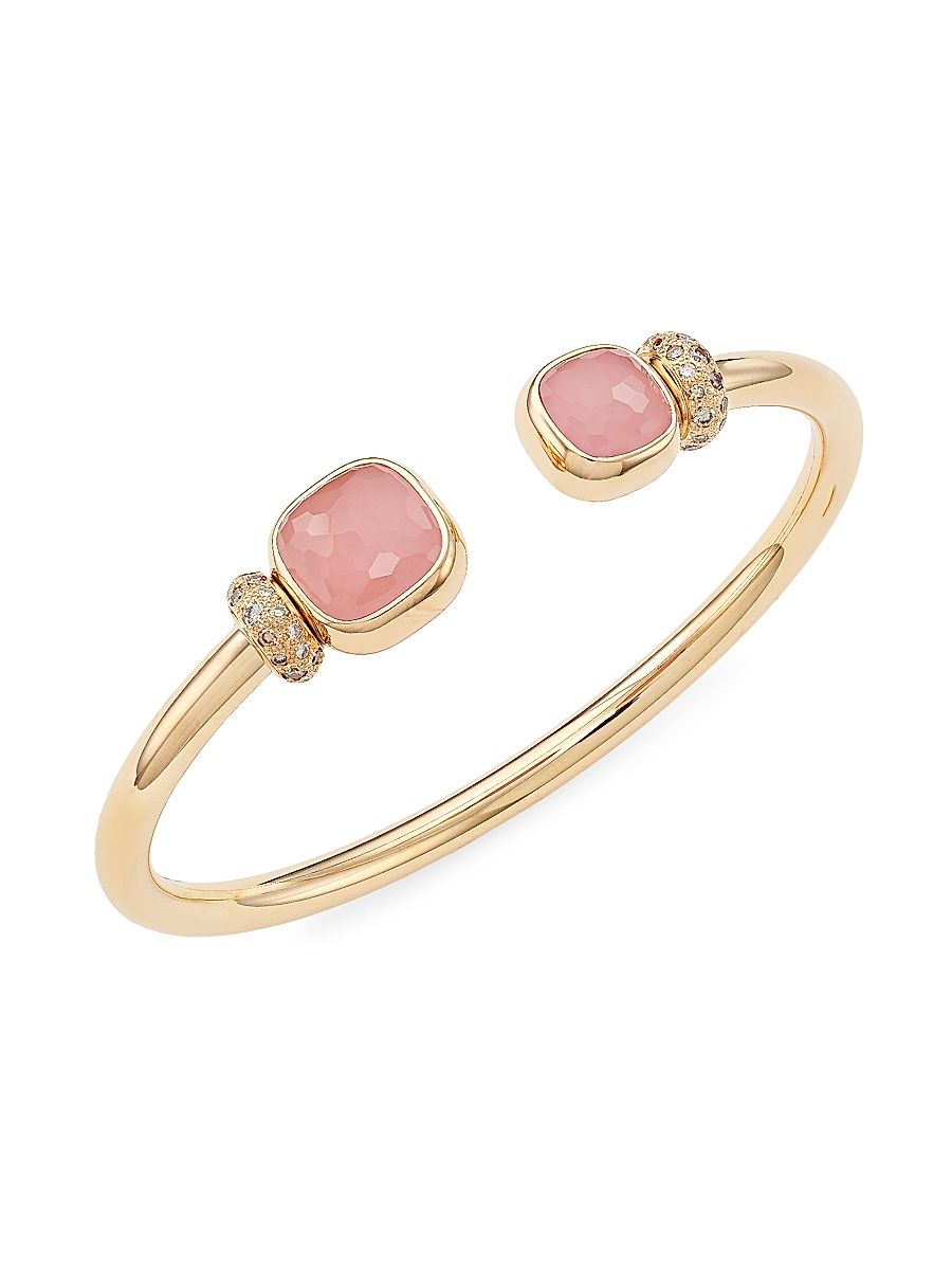 Women's Nudo 18K Rose Gold, Rose Quartz & Diamond Cuff - Rose Gold - Size Medium