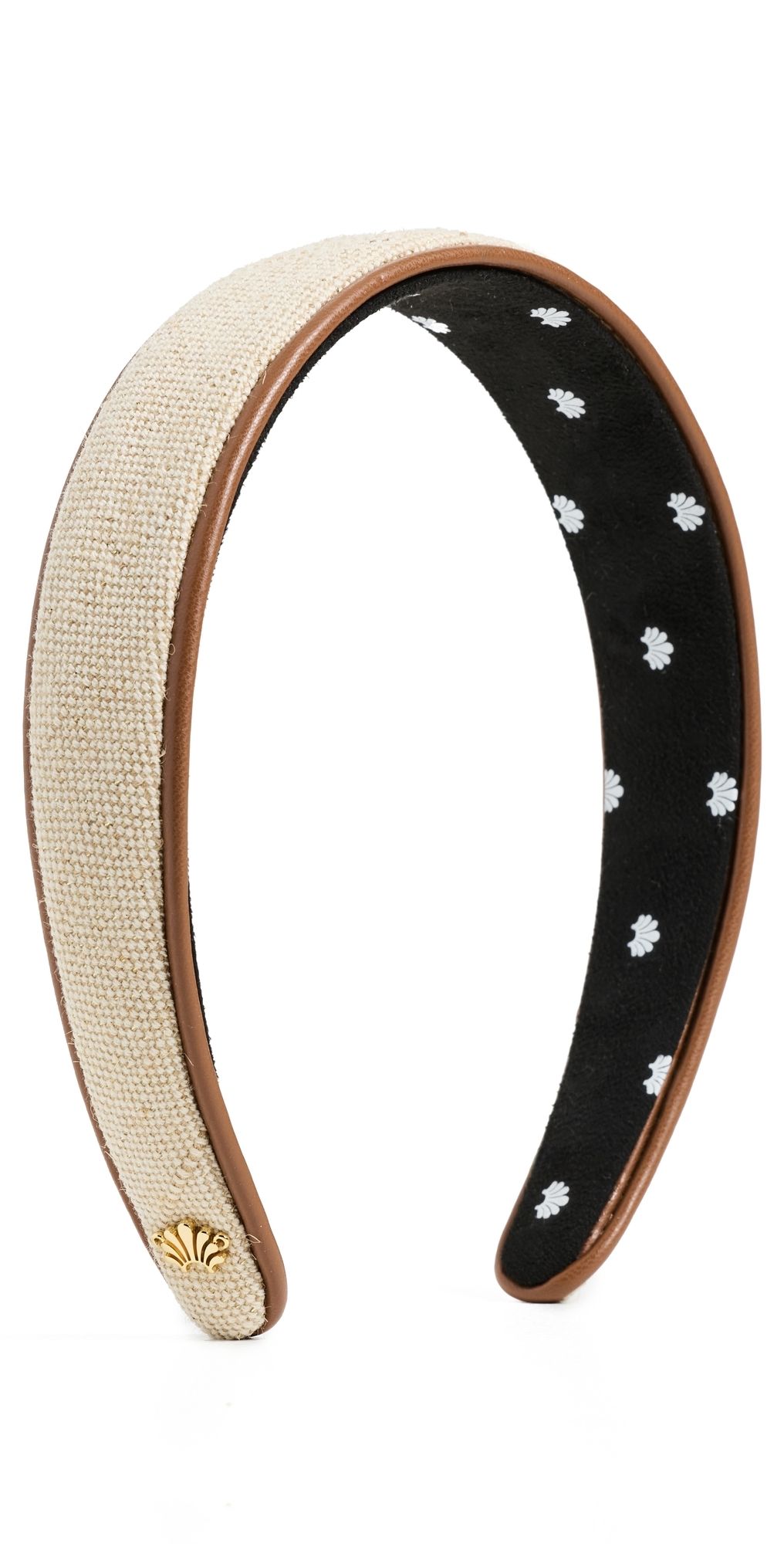 Lele Sadoughi Bessette Faux Leather Trim Headband Natural Canvas One Size