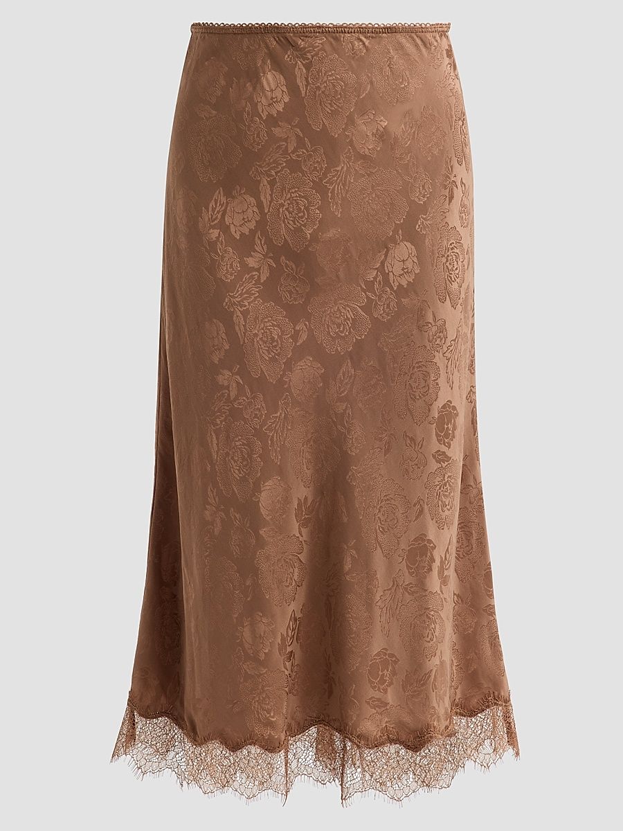 Women's Mina Floral Silk Lace-Trim Skirt - Brown - Size XL