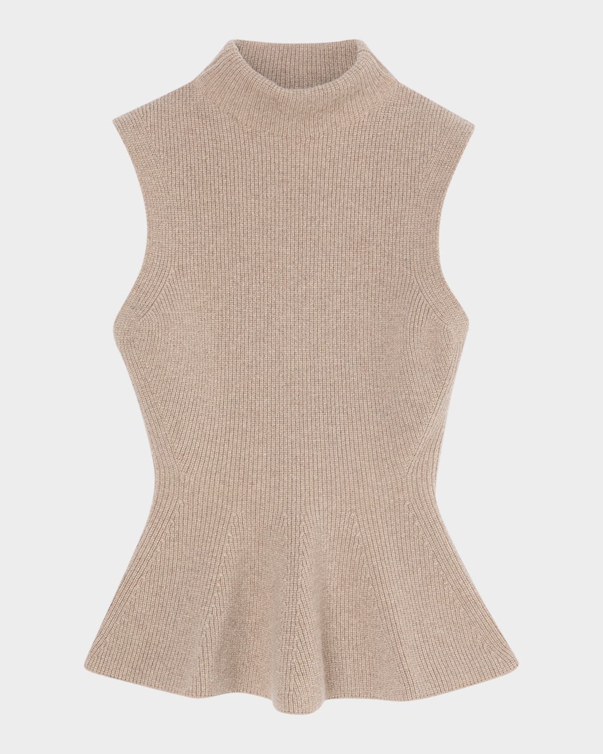 Sleeveless Wool-Cashmere Peplum Sweater