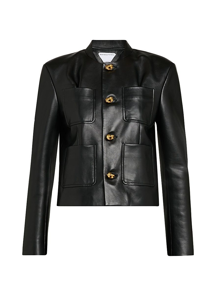 Women's Leather Patch Pocket Jacket - Black - Size 8